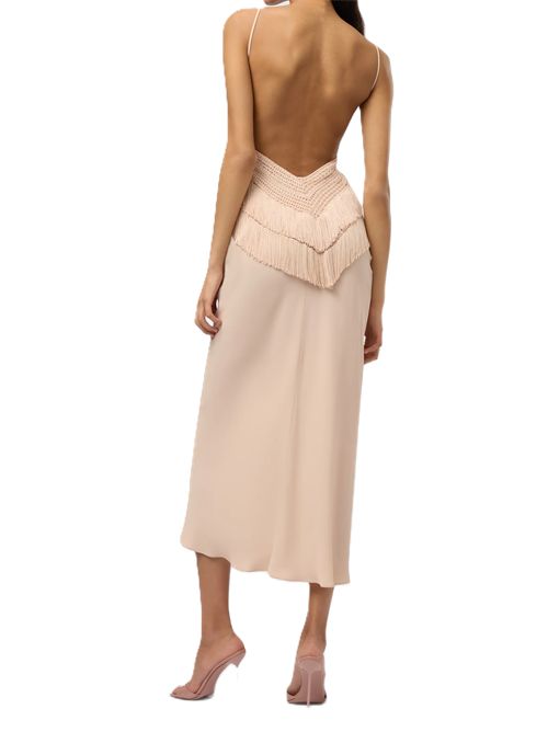 reina halterneck fringed midi dress The andamane THE ANDAMANE | TM190163ATNS059 CREPE DE CHINEPEACH